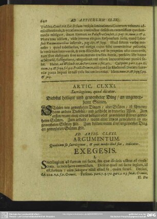 Arttic. CLXXI. Sacrilegium, quod dicatur. Diebstal heiliger und geweyheter Ding, an ungeweyheten Stätten
