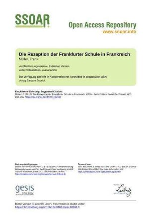 Die Rezeption der Frankfurter Schule in Frankreich