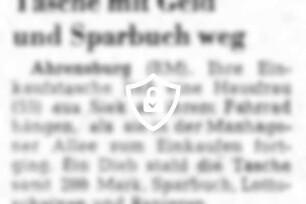 Tasche mit Geld und Sparbuch weg