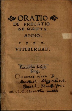 Oratio De Precatione : Scripta. Anno. 1550.
