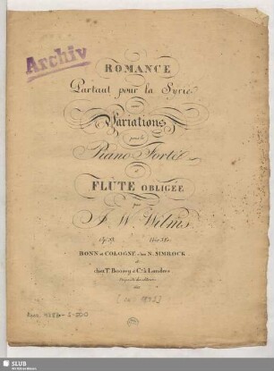 Romance Partant pour la Syrie avec Variations pour le Piano-Forté et Flûte obligée : Op. 53