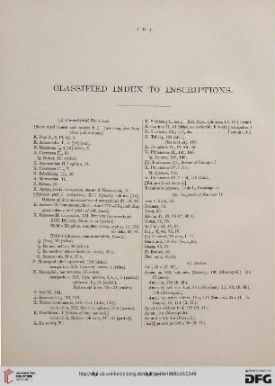 Classified Index to inscriptions