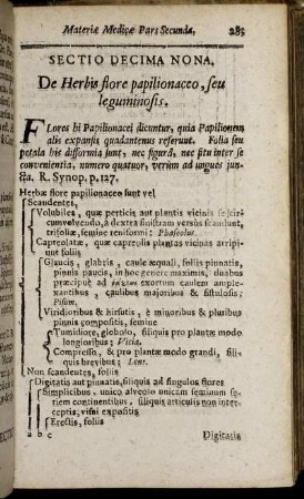 Sectio Decima Nona. De Herbis flore papilionacco, seu leguminosis. - Sectio Vigesima Quinta. De Herbis avomalis seu incertæ sedis.