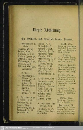 Vierte Abtheilung. Berufsklassen und Gewerbebetriebe : Vierte Abtheilung. Die Geschäfts- und Gewerbetreibenden Plauens