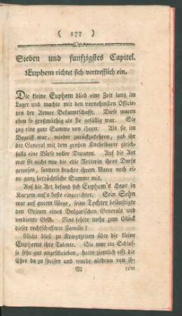 Sieben und funfzigstes Capitel. Euphem richtet sich vortrefflich ein.
