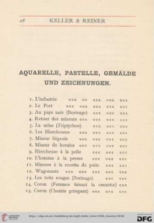 Aquarelle, Pastelle, Gemälde und Zeichnungen (Nr.1- 73)