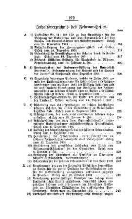 Inhaltsverzeichnis des Februar-Heftes