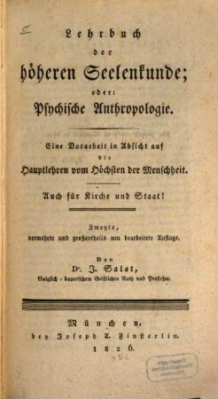 Lehrbuch der höhern Seelenkunde; oder: Die psychische Anthropologie