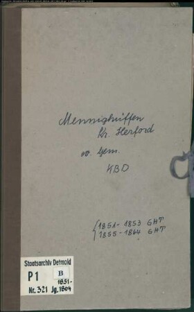 Kirchenbuchduplikate der evangelischen Gemeinde Mennighüffen, Kreis Herford (GHT 1851-1864) (Gemeinde: Evangelische Gemeinde Mennighüffen)