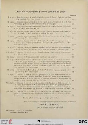 Liste des catalogues publiés jusqu'à ce jour