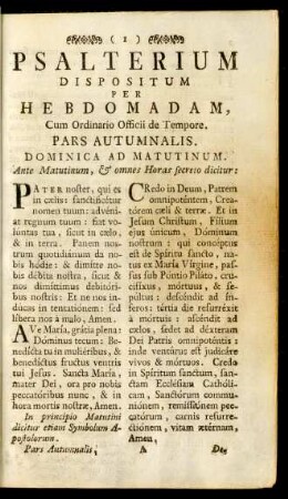 Psalterium Dispositum Per Hebdomadam, Cum Ordinario Officii de Tempore