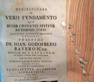 Meditationes De Vero Fvndamento, Qvo Inter Civitates Nititvr Retorsio Ivris