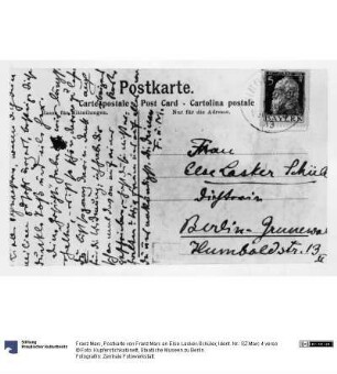 Postkarte von Franz Marc an Else Lasker-Schüler