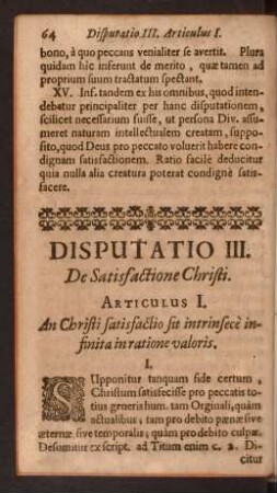 Disputatio III. De Satisfactione Christi.