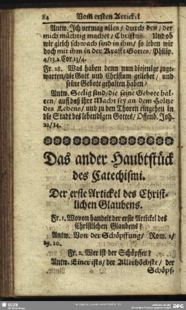 Das ander Haubtstück des Catechismi. Der erste Artickel des Christlichen Glaubens