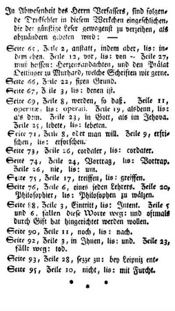 In Abwesenheit des Herrn Verfassers, sind folgende Druckfehler in diesem Werkchen eingeschlichen [...]