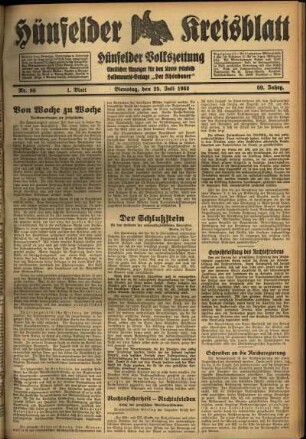 Erste Ausgabe vom Dienstag, den 25. Juli 1933.