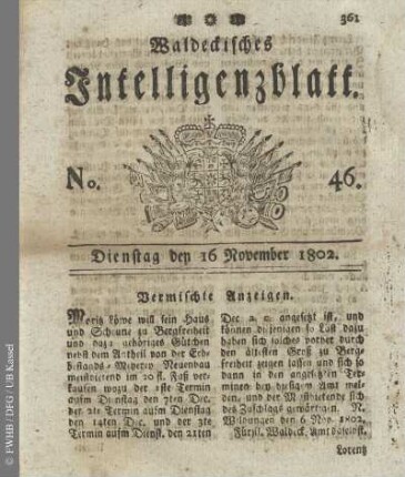 No. 46, Dienstag den 16 November 1802