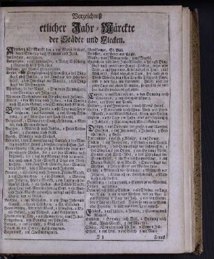 Verzeichniß etlicher Jahr-Märckte der Städte und Flecken.
