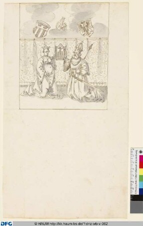 Ein Kaiserpaar kniend, ein Triptychon mit einer Kreuzesdarstellung haltend