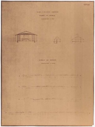 Friedhof, Telgte-Lauheide: Geländeschnitt 1:2000, Schnitt durch das Gebäude 1:200