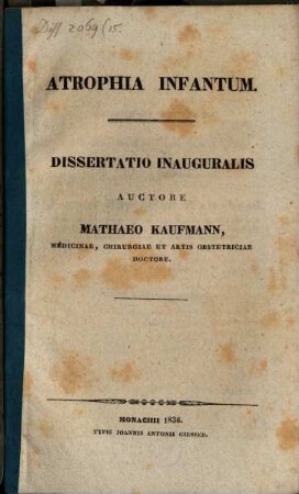 Atrophia infantum : dissertatio inauguralis