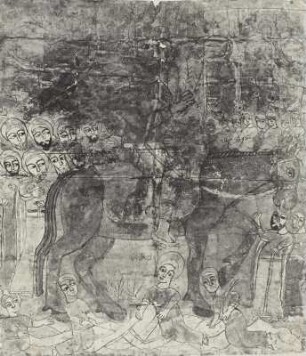 Koptische Miniatur mit dem heiligen Georg zu Pferd, 12. Jahrhundert (Restaurierungsaufnahme) : Zustandsaufnahme während der Restaurierung