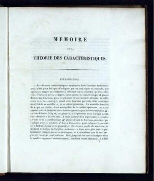 Mémoire Sur La Théorie Des Caractéristiques.