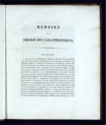 Mémoire Sur La Théorie Des Caractéristiques.