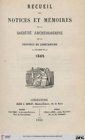 Recueil des notices et mémoires de la Société Archéologique de la Province de Constantine
