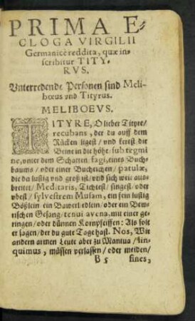 Prima Ecloga Virgilii Germanice reddita, quae inscribitur Tityrus.