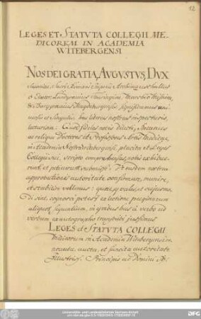 Leges Et Statuta Collegii Medicorum In Academia Witebergensi