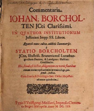 Commentaria in quatuor Institutionum ... libros