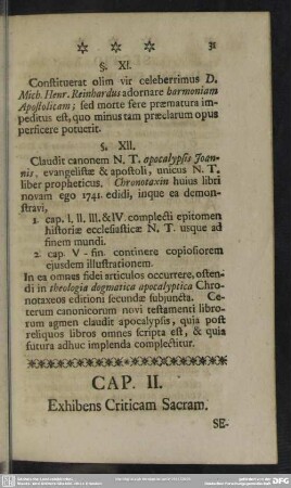 Cap. II. Exhibens Criticam Sacram