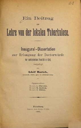 Ein Beitrag zur Lehre von der lokalen Tuberkulose