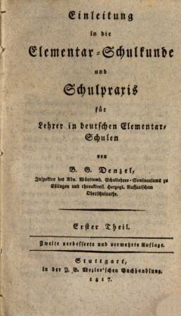 Einleitung in die Erziehungs- und Unterrichtslehre für Volksschullehrer, 1