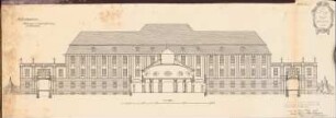Erziehungsheim Schinkelwettbewerb 1909: Unterrichtsgebäude. Ansicht rückwärtige Fassade mit Querschnitt durch die Wandelhalle 1:150