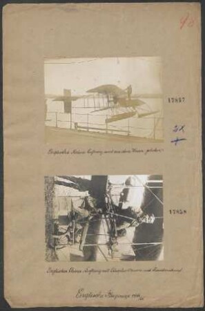Englische Flugzeuge 1914/1915: Englisches Marine-Luftzeug wird aus dem Wasser gehoben