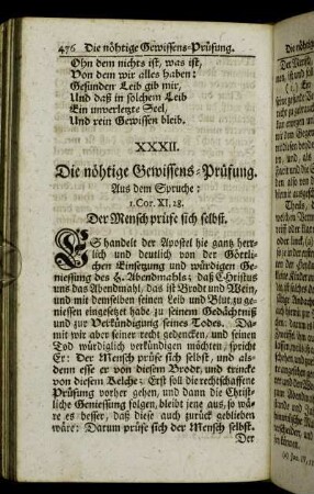 XXXII. Die nöthige Gewissens-Prüfung. - XXXIV. Die Eitelkeit aller irdischen Dinge.