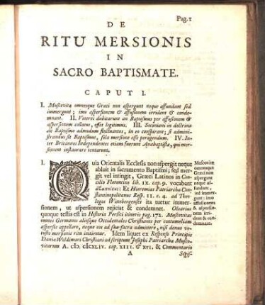De Ritu Mersionis In Sacro Baptismate.