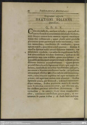 Programma auspicale Orationi Solenni praemissum