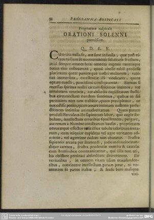Programma auspicale Orationi Solenni praemissum
