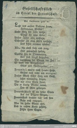 Gesellschaftslied im Circul der Freundschaft : Mel. Gaudeamus igitur