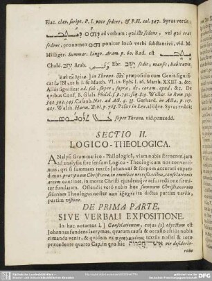 Sectio II. Logico-Theologica