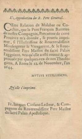 L'Approbation du R. Pere General
