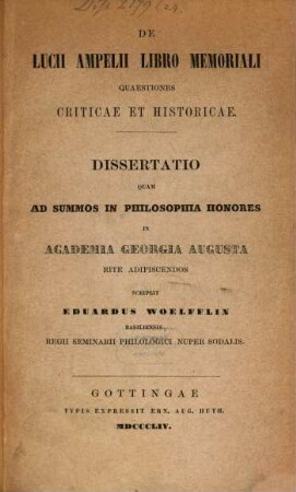 De Lucii Ampelii libro memoriali : quaestiones criticae et historicae