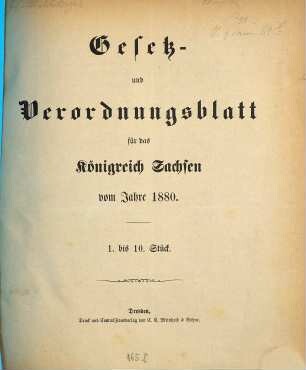 Gesetz- und Verordnungsblatt für das Königreich Sachsen. 1880