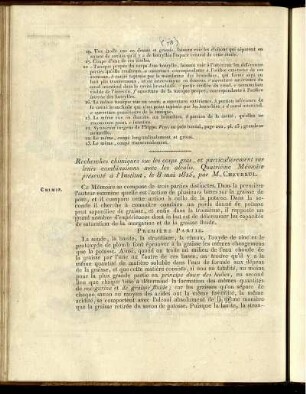 Recherches chimiques sur les corps gras, et particulièrement sur leurs combinaisons avec les alcalis. Quatrième Mémoire présenté à l'institut, le 8 mai 1815