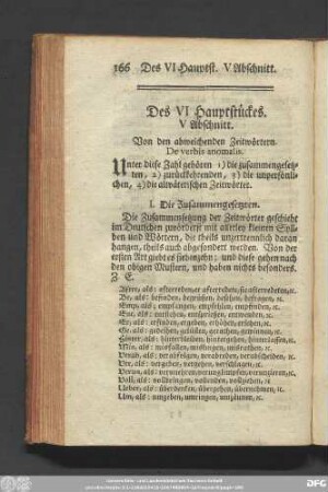Des VI Hauptstückes. V Abschnitt. Von den abweichenden Zeitwörtern. De verbis anomalis.