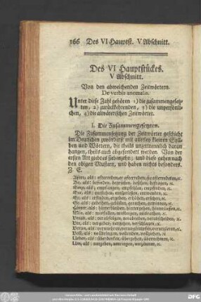 Des VI Hauptstückes. V Abschnitt. Von den abweichenden Zeitwörtern. De verbis anomalis.